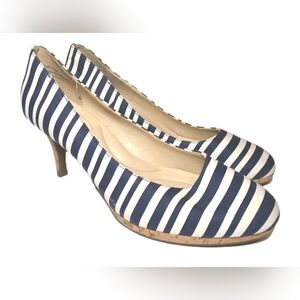 Coach and Four Navy Blue and White Striped Heels Cork Sole Size 8
